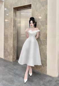Đầm xinh Tapta trễ vai kết hoa viền siêu xinh xắn [VÁY ĐẦM ĐẸP RẺ SẬP SÀN LAZADA] - Tặng quà xinh