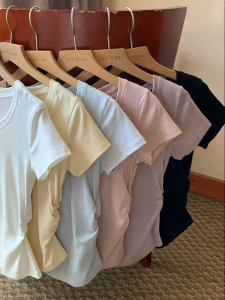 imimtuan | Áo Thun Sơ Mi Ôm Dáng Màu Đơn Short Sleeve