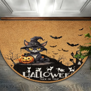 VIKAMA Halloween Semi-Circular Welcome Door Mat Non-Slip Resistant Dirt Mat Indoor Outdoor Entrance Carpet Home Decoration