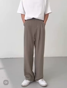 Mannered Wide Leg Pants for Men Straight Cut Loose Look Korean Trousers Full Length Premium Fabric