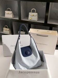 Jacoponnus Genuine Leather Light Blue Tote Bag Womens Commuter Backpack Large Capacity Fashionable Trendy Soft Handbag