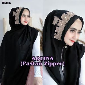 Pashmina Resleting Zipper Instan / Hijab Pashmina Zipper Renda Bunga Aquina Cerutty Babydoll