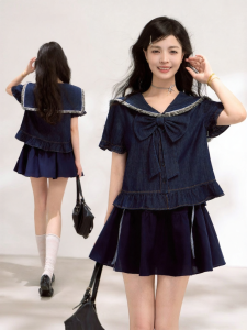 KEIKO | Age-reducing Naval Collar Light Slim Bow-detachable Short-sleeved Shirt