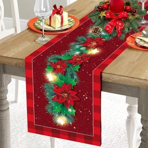 VIKAMA Christmas Table Runner Festive Gathering Theme Restaurant Kitchen Decor Tablecloth Table Top Ornamental Decoration