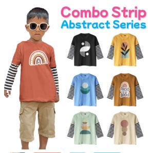Kaos Distro Anak Lengan Panjang Sambung Stripe Motif Abstract Laki-Laki Perempuan 1-12 Tahun Terbaru