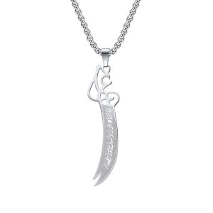 Stainless Steel Arabic Calligraphy Zulfiqar Sword Pendant Necklace For Men Islamic Muslim Jewelry