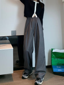 Gray Draped Suit Pants Womens Loose Straight Leg High Waist Wide Leg Pants Spring Summer Comfortable Lazy Style Trousers