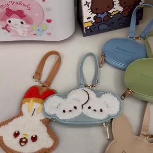 AOGER | Cute Pokepeace PU Leather Coin Pouch Pikachu Piplup Rowlet Scorbunny Tandemaus Chenille Embroidery Wrist Strap Zipper Daily Use