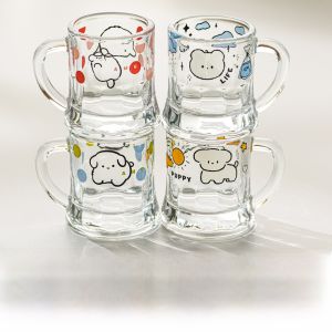 Cute Cartoon Mini Glass Cup Home High Aesthetic Value White Whiskey Cup Clear Liquor Cup Single Bite Cup Small Glass Cup