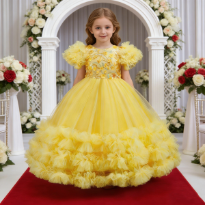 New Style Girls Yellow Sequined Dress for Middle and Large Children Costume Party Carnival Girl Dress 5-12 Years Old Childre