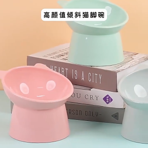 Slanted High-legged Cat Bowl Elevated Bowls Dog Bowl Cat Feeding Bowl Mangkuk Kucing