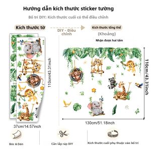 Hình Dán Tường Động Vật Hoang Dã Cho Phòng Trẻ Em Dán Và Bóc Dễ Dàng Trang Trí Phòng Trẻ Em Với Hình Khỉ Hươu Cao Cổ Voi Sư Tử.