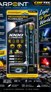 Farpoint Rechargeable Flashlight 1000 Lumens and Rechargeable Tripod Do-It-All Light 800 Lumens