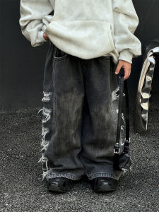 Winter Fleece Lined Boys Jeans Tear Hole Warm Trousers for Kids Casual Long Pants Stylish Boys Clothes Comfortable Fit