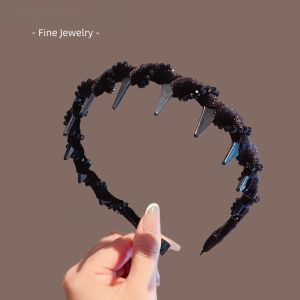 Black Rhinestone Wrapped Toothed Hairband Womens Styling Anti-Slip Hairband Korean Style  out Fashion Accessory