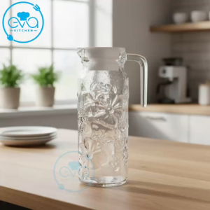 Ca Nước Thủy Tinh Cao Cấp Dập Nổi Hoa Văn 3D - Bình Đựng Nước Lạnh Có Quai Cầm Nắp Nhựa Kín Cao Cấp