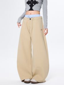 Ganyoou American Retro Casual Wide Leg Pants Women Loose Lazy Knife Edge Trousers Street Style High Waist Long Pants