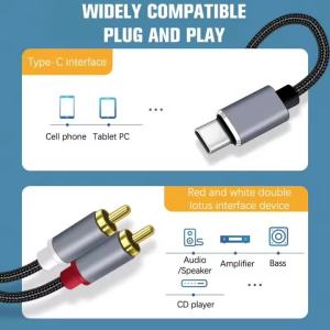 Cáp Âm Thanh USB Type C Sang 2RCA Dây Chia Y 2m/3m/5m Dùng Cho TV Loa Amply Laptop Xiaomi Đầu Chuyển Đực Dây Đồng