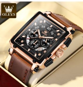 OLEVS Mens watch big dial square leather watch men students waterproof luminous quartz watch 9919wm