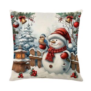 VIKAMA Christmas Pillow Cover Soft & Skin‑Friendly Deer Snowman Poinsettia Winter Cushion Case for Sofa Office Home Decor