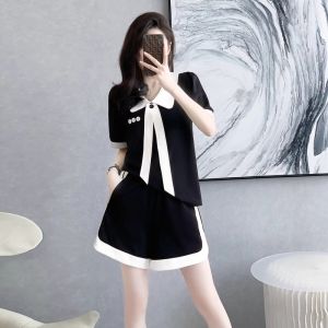 Fashionable Casual Short Sleeve Womens Set Summer Outfit Elegant Goddess Style High End Small Size Anti Aging Sport Shorts Two Piece Set