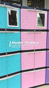 Lemari Baju Plastik 3 & 4 Susun Tingkat Mini Cermin Rak Kabinet Full Kunci Excel Rak Serbaguna Kokoh NAQ