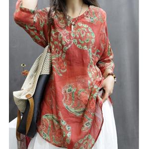 Lieoyuarn | Plus Size Vintage Print 5/8 Sleeve Blouse Spring/Summer