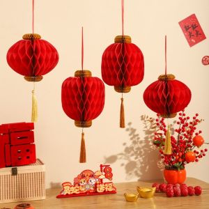 UNQCSA cny decoration 2025 灯笼新年户外2025 tanglung outdoor 2025年春节灯笼 Traditional Paper Honeycomb Ball Lantern Red Blessing Chinese New Year Lanterns Cartoon with Tassels Spring Festival Supplies New Year Gift