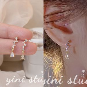 My Natural S925 Simple Elegant Diamond Water Drop Earrings法式镶钻水滴气质耳环