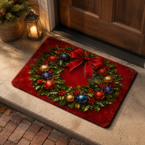 VIKAMA Baubles & Bells Garland Giáng Sinh Thảm Chùi Chân Thảm Polyester Mềm Mại Cho Lối Vào Phòng Khách Phòng Ngủ Trang Trí Nhà Phong Cách Cổ Điển
