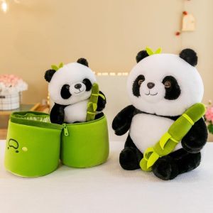 2025 New 25CM Kawaii Bamboo Tube Panda Set Plush Pillow Doll Toy Cute Plushies Stuffed Animal Soft Hugging Kid Birthday Christmas Gift