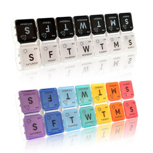 Portable Large Capacity Double Row 14 Grids Medicine Box Sealed Moisture Proof Weekly Seven Days Medicine Organizer Storage Box