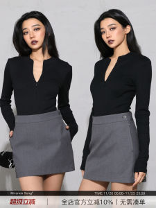 Classic One-Button Suit Skirt Womens Base Layer Anti-Light Walking Polyester Cotton Blend mid Waist Short Skirt