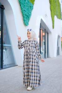 BAJU GAMIS ANAK PEREMPUAN TERBARU 5-6 8-10 12-14 TAHUN MOTIF KOTAK BAHAN LINEN