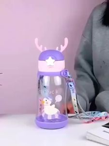 Botol Minum Anak Sedotan Karakter Tanduk Rusa Lucu || Botol Minum anak Free Tali Panjang Karakter Lucu || Food Grade Anti Tumpah Anti Pecah