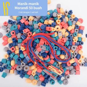 DREAMTOY 50PCS DIY Bentuk Montessori Gelang Kalung Manik-manik Tali Primer Mainan Edukasi Anak