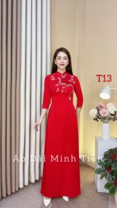 Áo Dài Lụa Mỹ Cao Cấp Họa Tiết Đính Kết Thủ Công Tỉ Mỉ - Mã T13