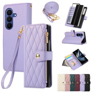 szhaiyu | Crossbody Lanyard PU Leather Phone Case For Samsung Galaxy Z Fold 8 7 6 5 4  Ultra Wrist Strap Zipper Wallet Card Holder Cover