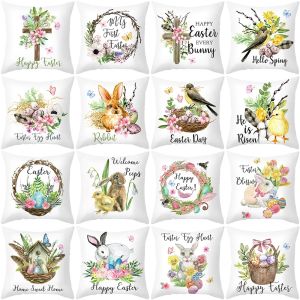 Easter throw pillow covers peach velvet watercolor printed rabbit egg cushion cover for home sofa office car cushions 60x60cm