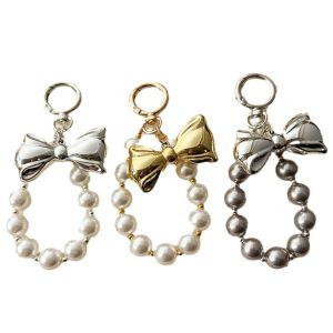 Korean version artificial pearl bead bow phone case pendant car keychain bag decoration