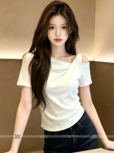 One-shoulder Slouch Off-shoulder Fitted Short Sleeve T-shirt