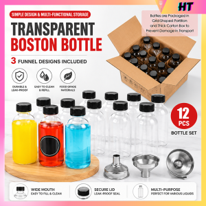Elegant Glass Beverage Bottles 60ml with Leakproof Lids & Jars - 12Pc Set for Juice/Whiskey/Ginger
