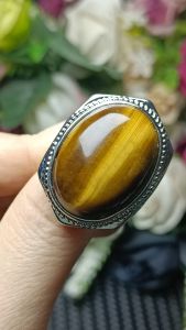 Tiger Eye Crystal Stone S925 plated adjustable Ring 虎眼石水晶石可调节戒指 镀S925银 超美