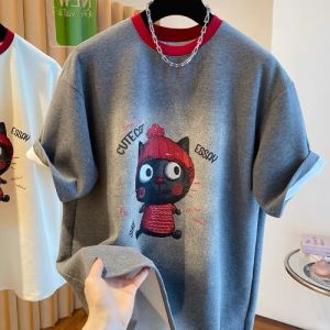 Áo Thun Tay Ngắn Mềm Mại Rộng Rãi Phong Cách Mùa Hè Dáng Rộng Họa Tiết Hoạt Hình Áo Thun Nữ Giảm Tuổi Tác Thời Trang