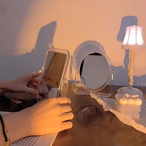 1 PCS Transparent Flip Mirror Retro Desktop Makeup Mirror Creative Plastic Bedroom Bathroom Flip Double-Sided Mirror
