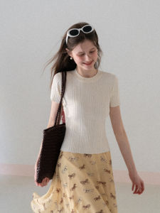 Round Neck Short Sleeve Knitwear Blouse