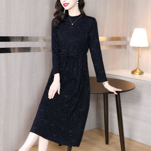 Elegant Long Sleeve Dress Womens Autumn Winter New Style Middle-Aged Mom Fashionable Slimming Dress to Match Coats
