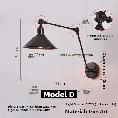 Retro Industrial Rotatable Extending Wall Light Adjustable Double Arm