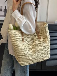 Large Capacity Straw Woven Shoulder Bag for Women Summer Beach Vacation Tote Bag Korean Style Casual Daily Use Handbag
