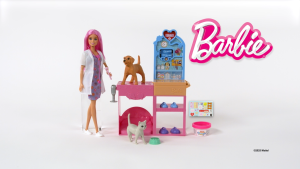 Barbie Careers Veterinarian Clinic Playset with Pink Colored Hair Fashion Doll Vet Furniture & 10+ Accessories Including Molds & Dough for Bandages